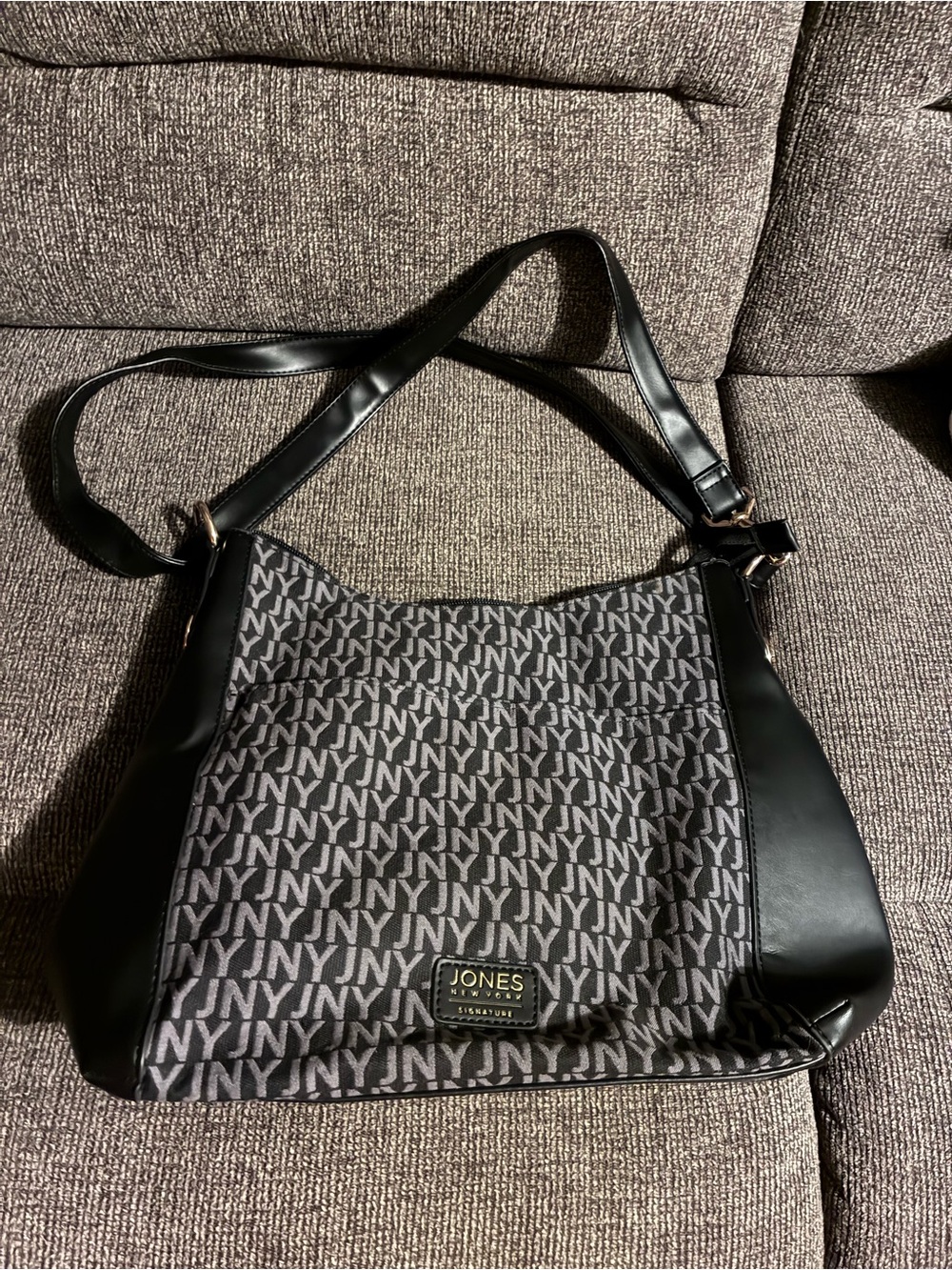 Jones New York Black and Gray Monogram Shoulder Bag